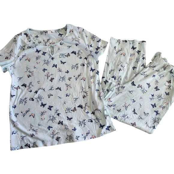 Charter Club Small Butterfly Pajama Set Blue Short Sleeve Capris - Picture 1 of 10
